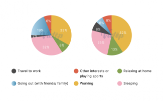 The Pie Charts Below Show The Percentage Of Time Working Adults Spent ...